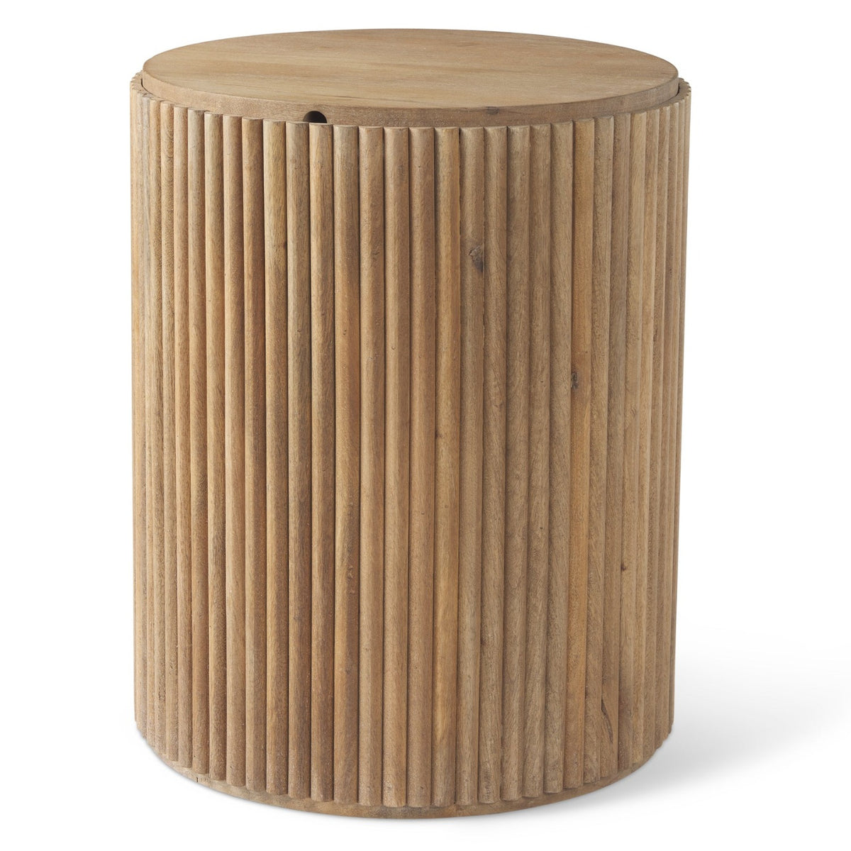 Mercana Terra Light Brown Wood Fluted Round Side Table Set of 2, primary product view