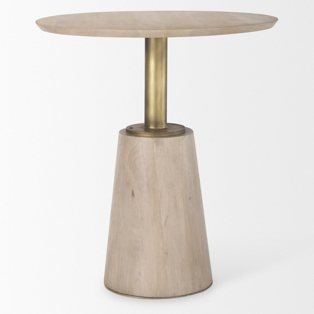 Mercana Maxwell 32" Round Pedestal Dining Table | Modern | Light Wood & Gold Metal/Light Wood | Seats 2