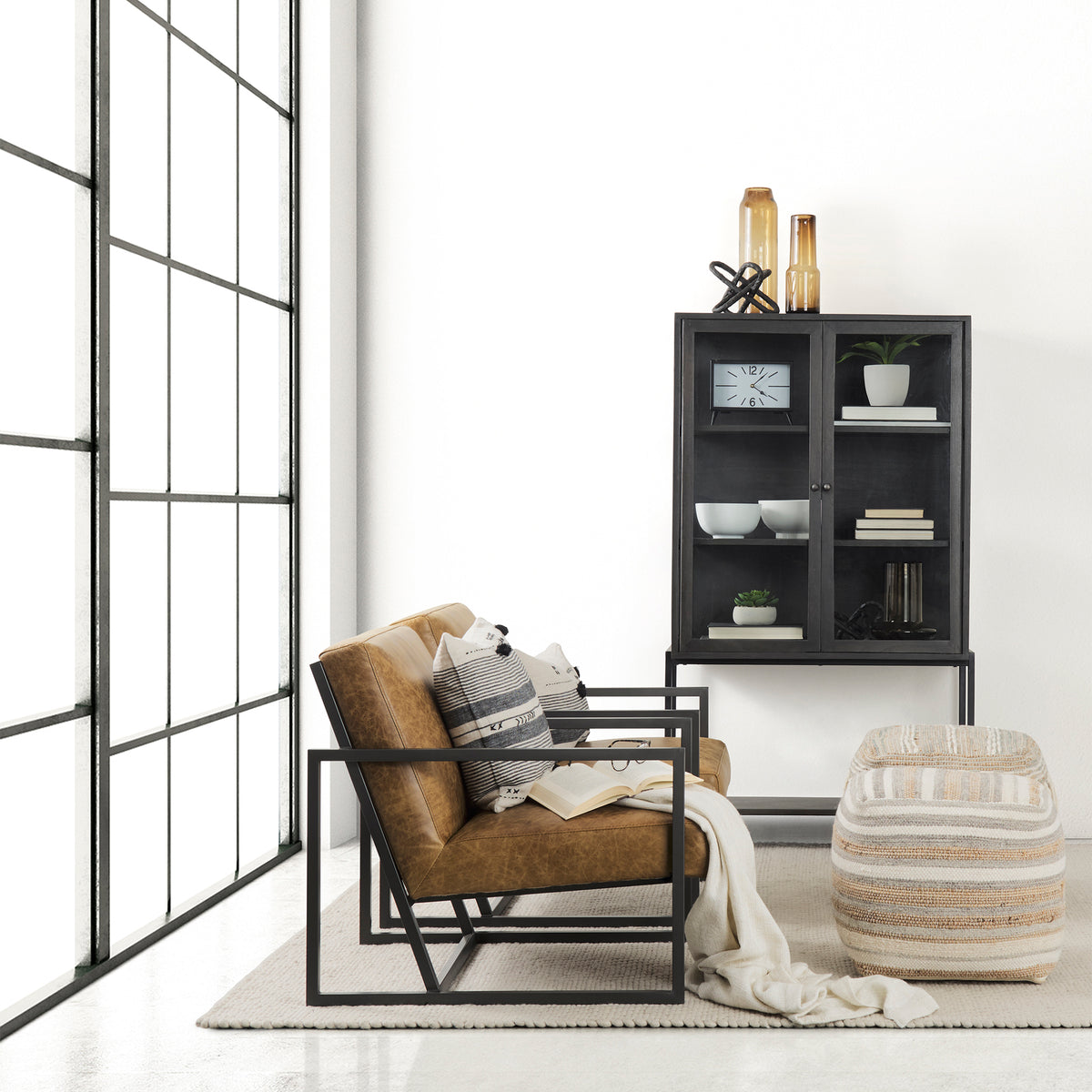 Mercana Armelle II Brown Leather Seat w/Gray Metal Frame Accent Chair