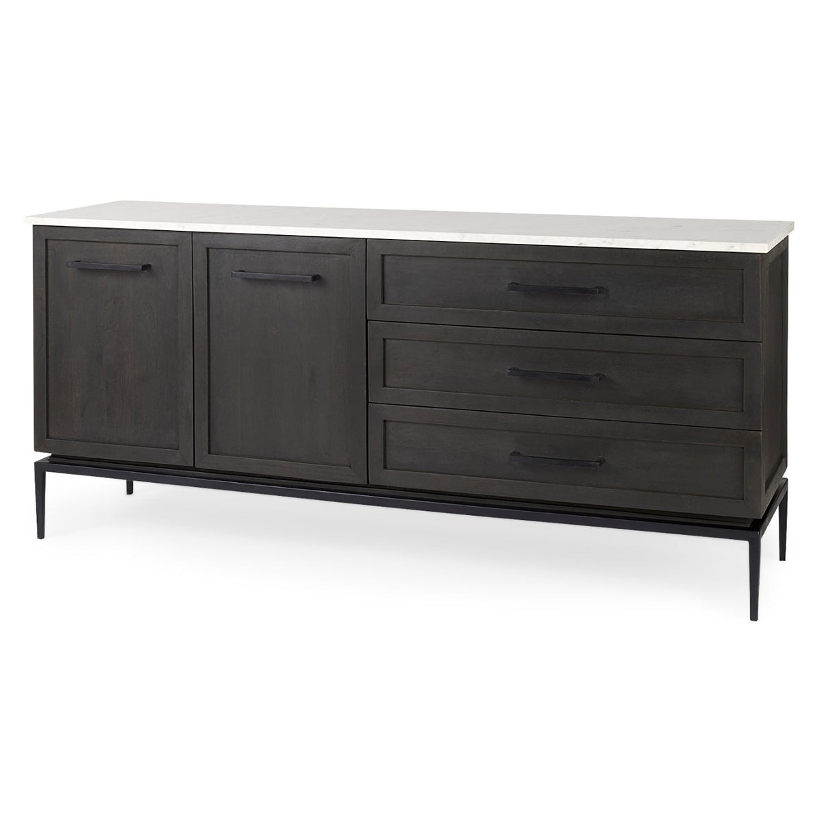 Mercana Divina Black-Brown Wood w/White Marble Top and Black Metal Base Sideboard, primary product view
