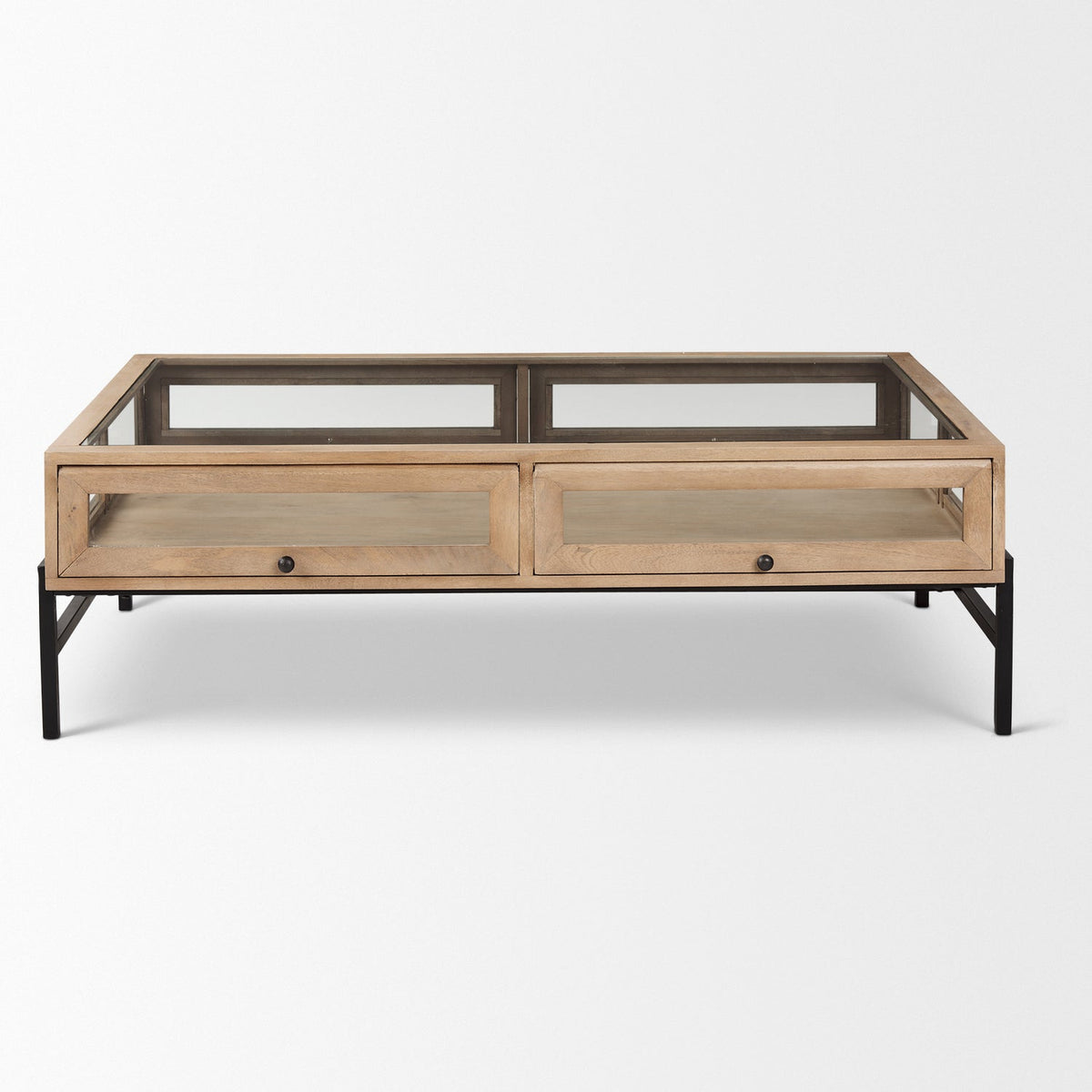 Mercana Arelius 49.5"L Rectangular Light Brown Wood w/ Black Metal Base Display Coffee Table