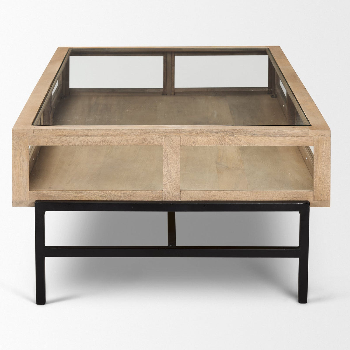 Mercana Arelius 49.5"L Rectangular Light Brown Wood w/ Black Metal Base Display Coffee Table