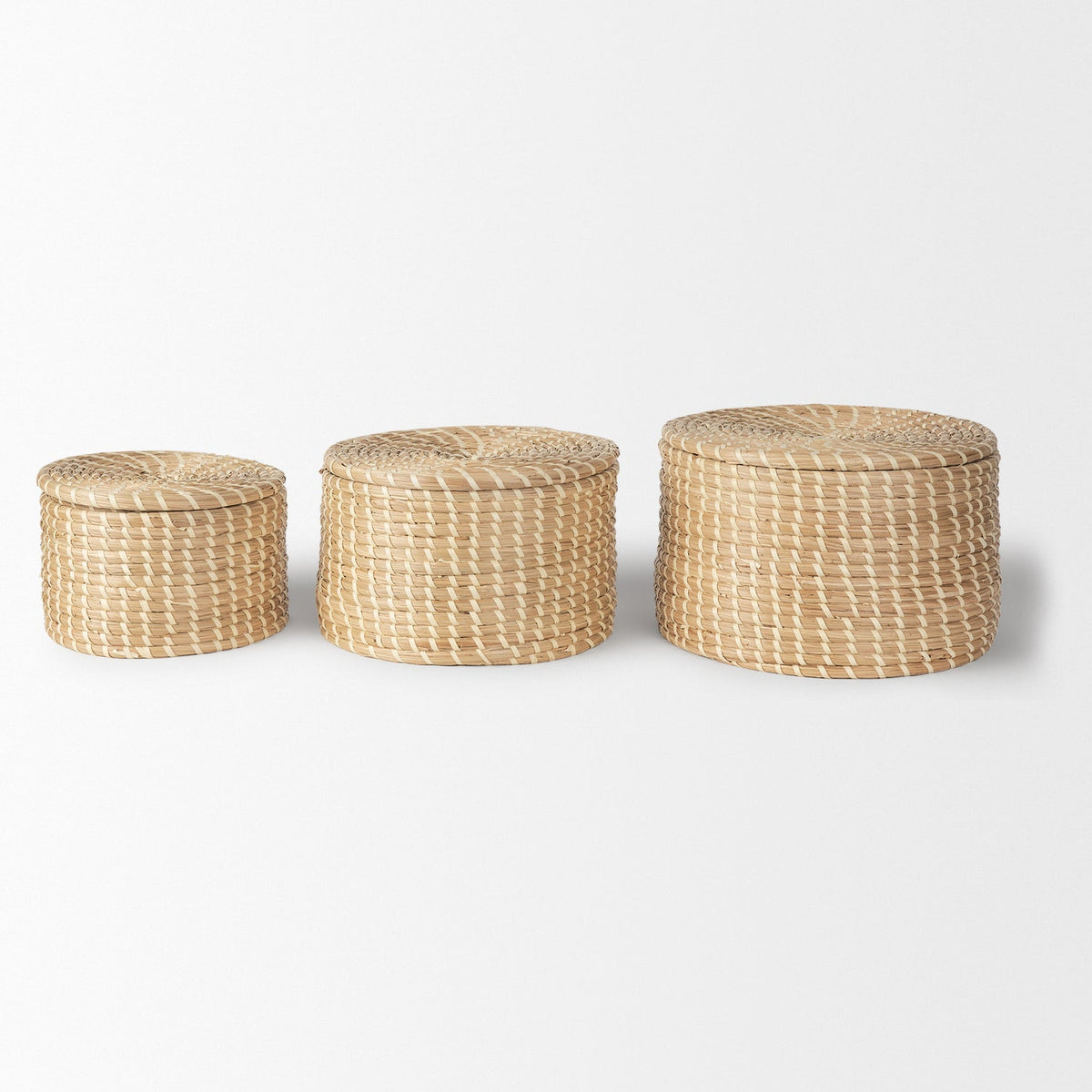 Mercana Kailini Set of 3 Nesting Seagrass & Palm Leaf Boxes with Lids