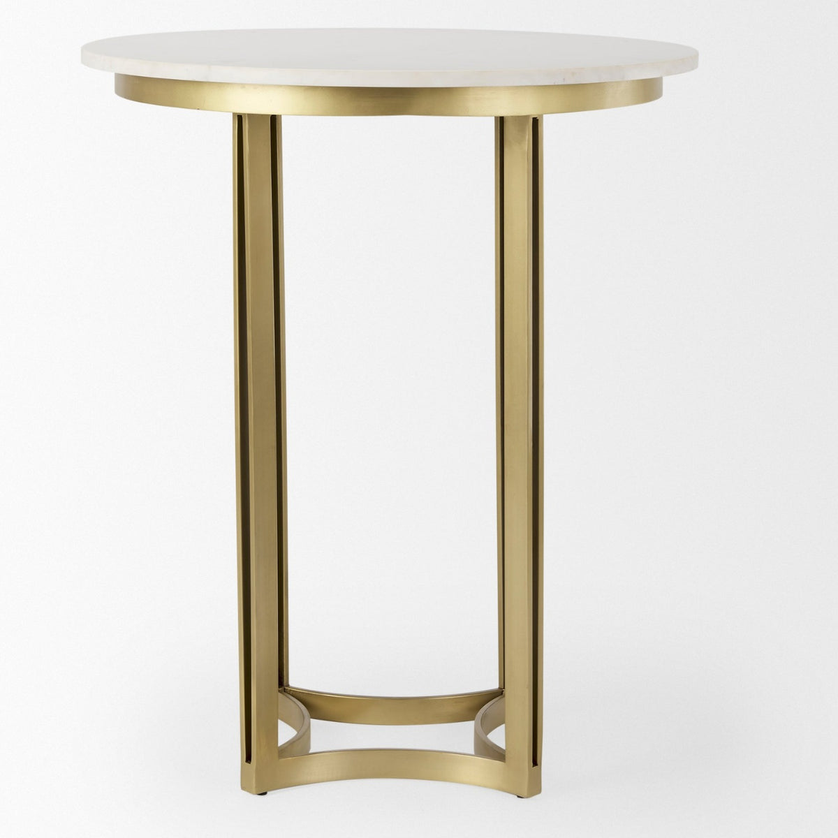 Mercana Tanner 32"L x 32"W Pedestal Dining Table | White Marble & Matte Gold | Seats 2