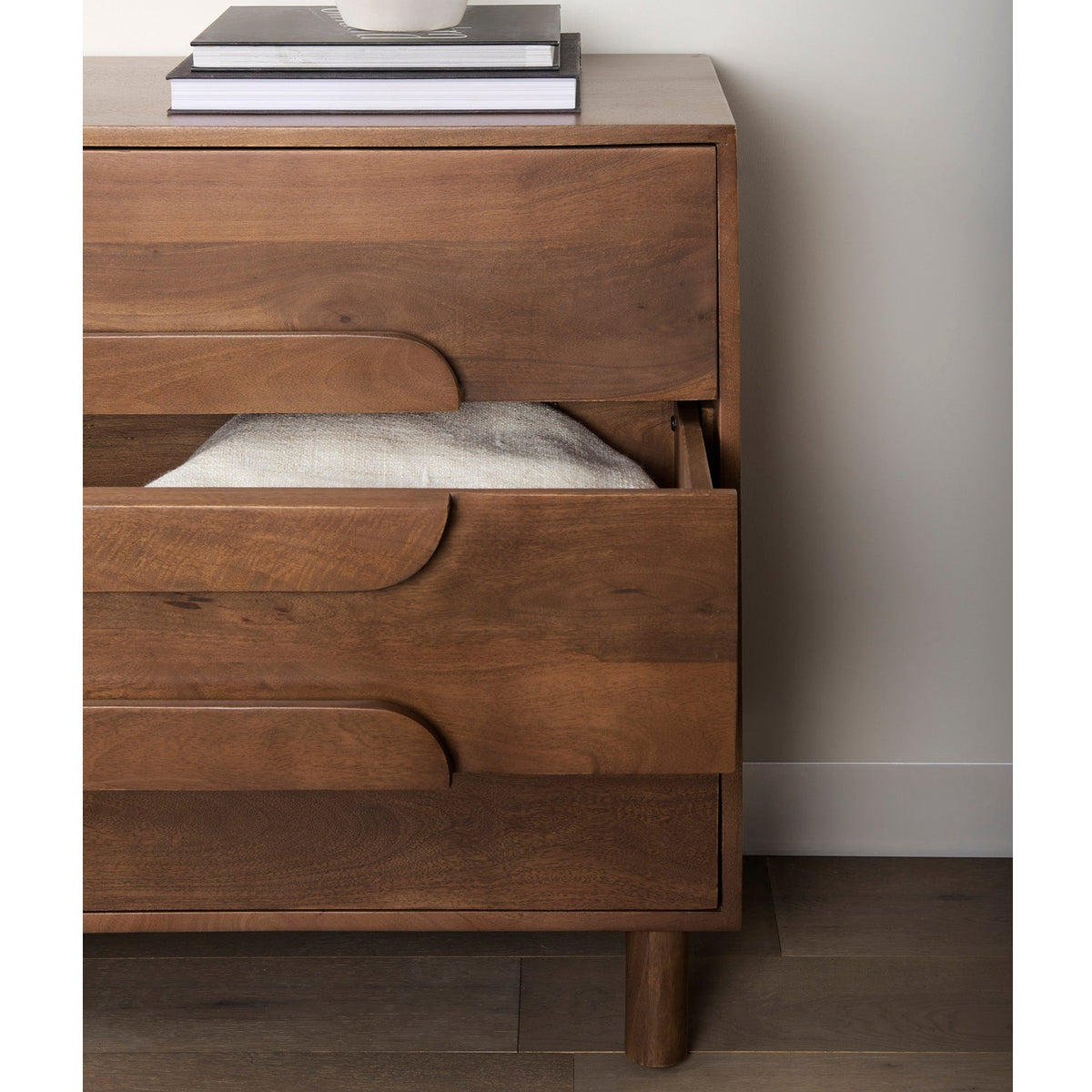 Mercana Astrid 36L x 17W x 30.3H Medium Brown Solid Wood 3 Drawer Cabinet