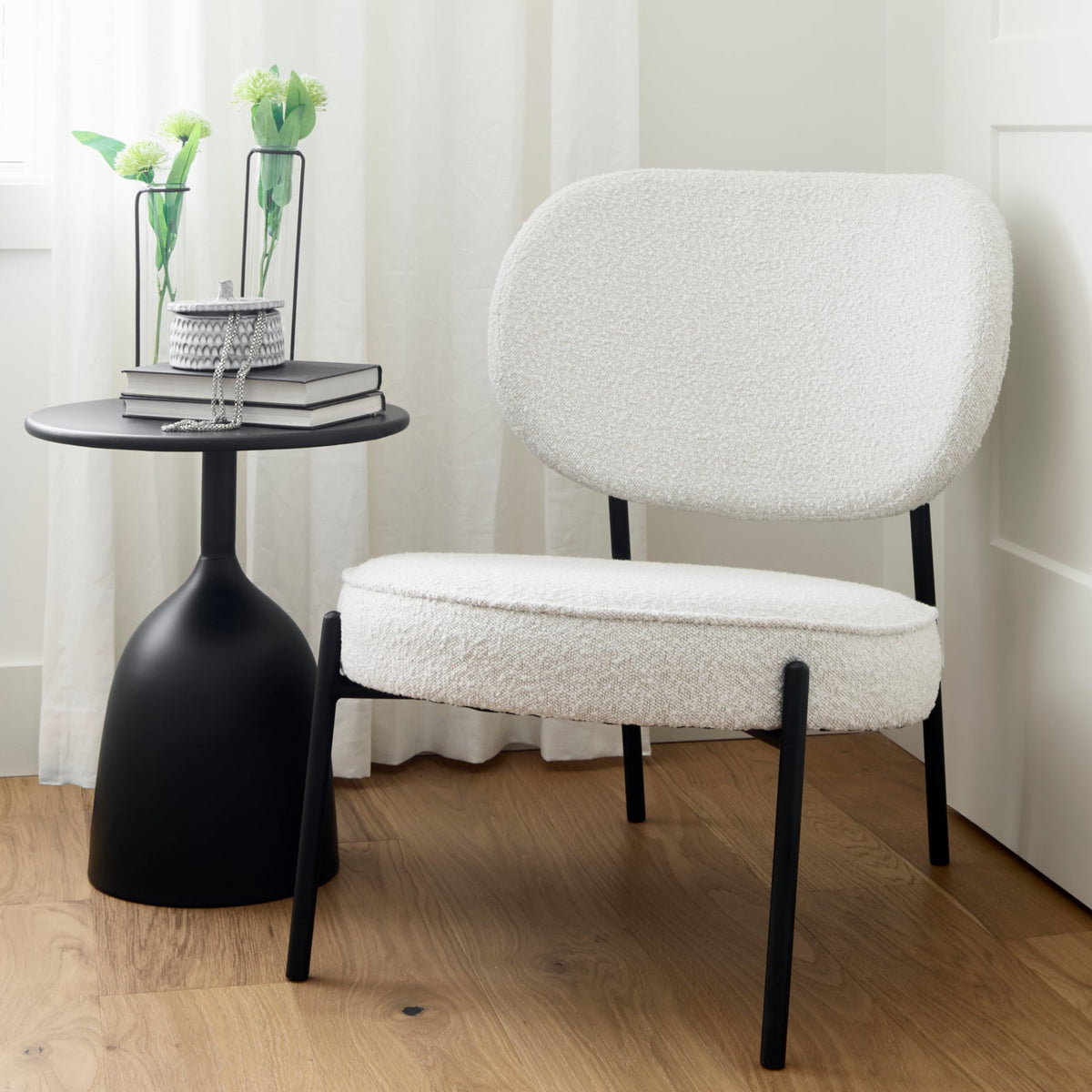 Mercana Amelia Cream Boucle w/Black Metal Upholstered Accent Chair Set of 2, primary product view