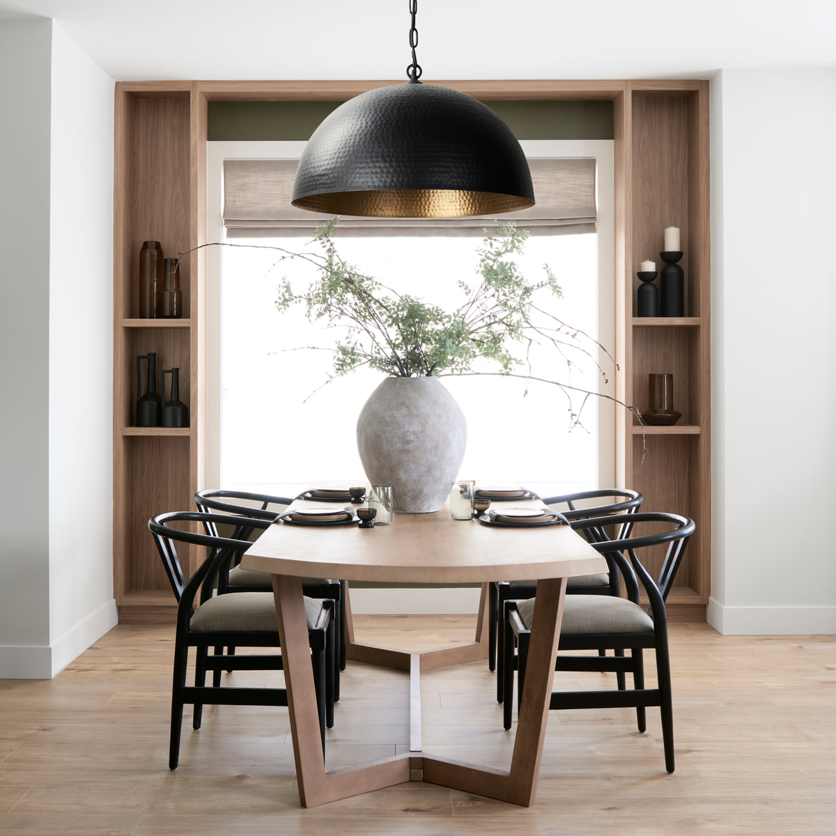 Mercana Karina 36" Round Matte Black Hammered Metal Dome Pendant Light
