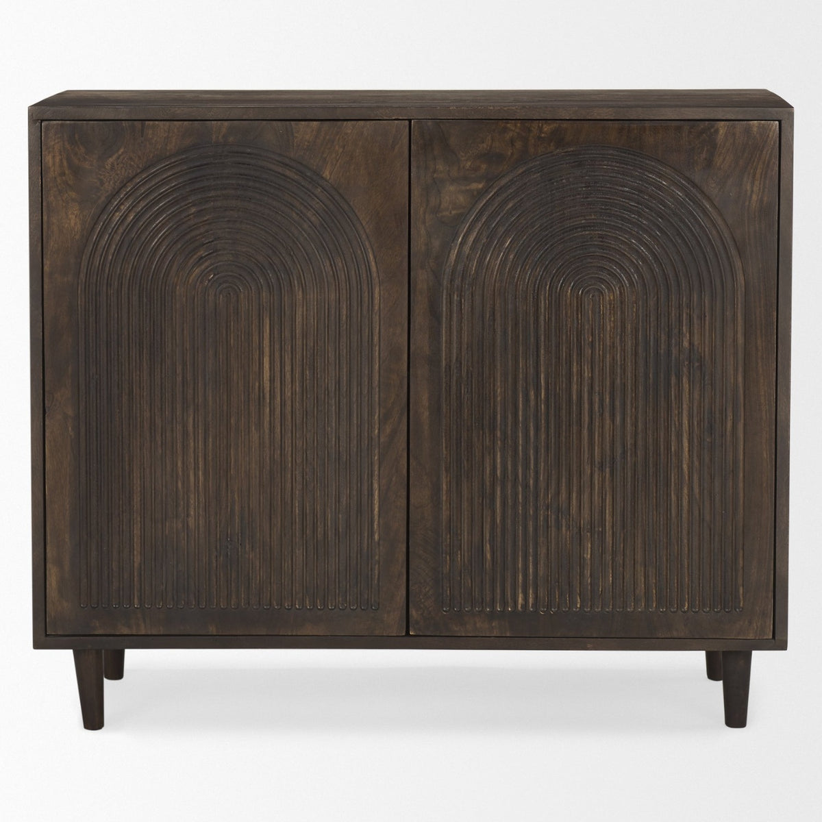 Mercana Tucker Dark Brown Wood w/ Carved Arch Pattern 2 Door Cabinet