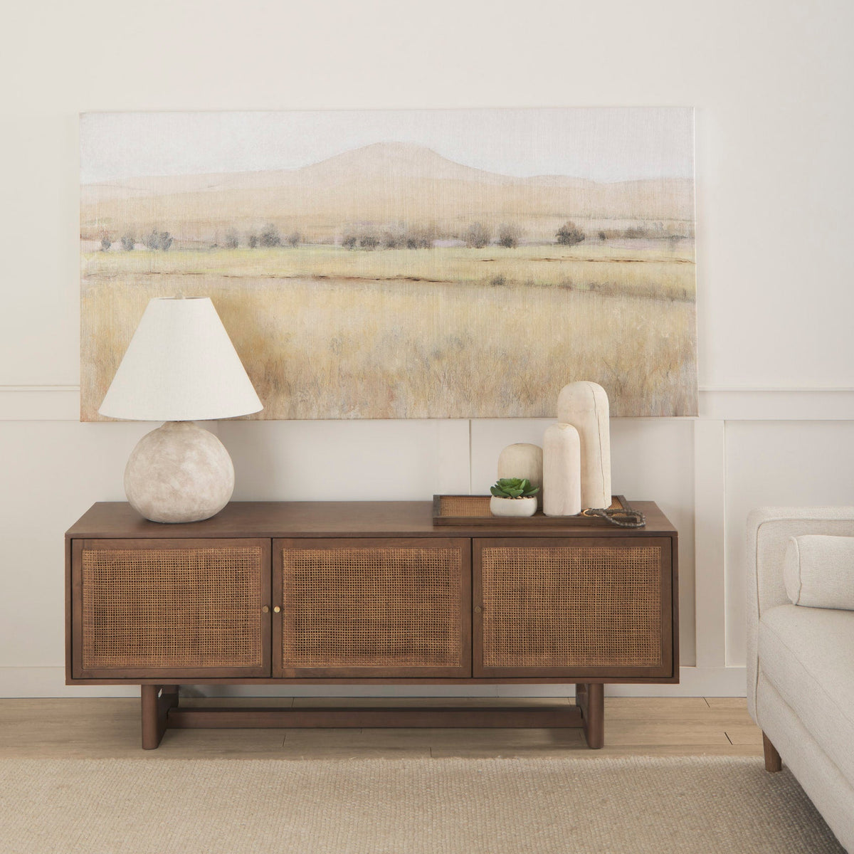 Mercana Grier 65" Medium Brown Wood W/ Cane Media Console