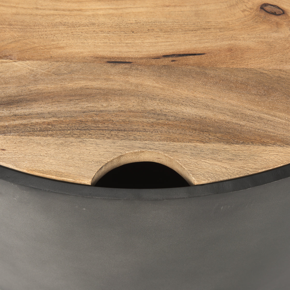 Mercana Eclipse Gunmetal Gray Drum Base w/ Brown Wood Top Nested Coffee Table