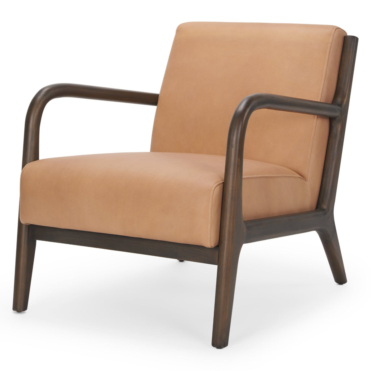 Mercana Cashel Dark Brown Wood and Tan Genuine Leather Accent Chair, primary product view