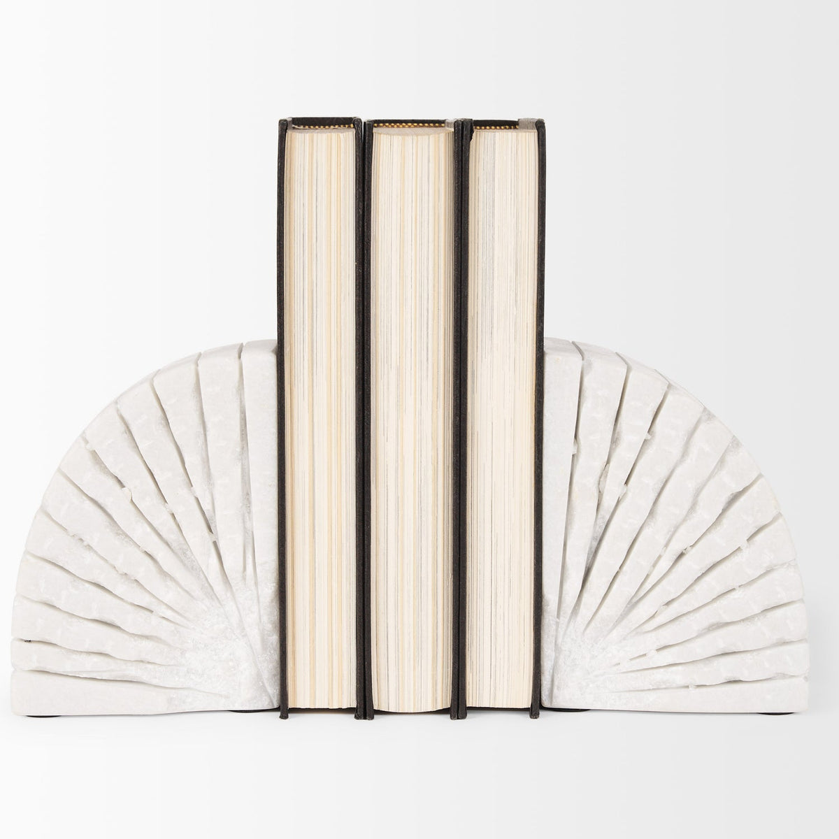 Mercana Stept White Marble Bookends w/rough carving (set of 2)