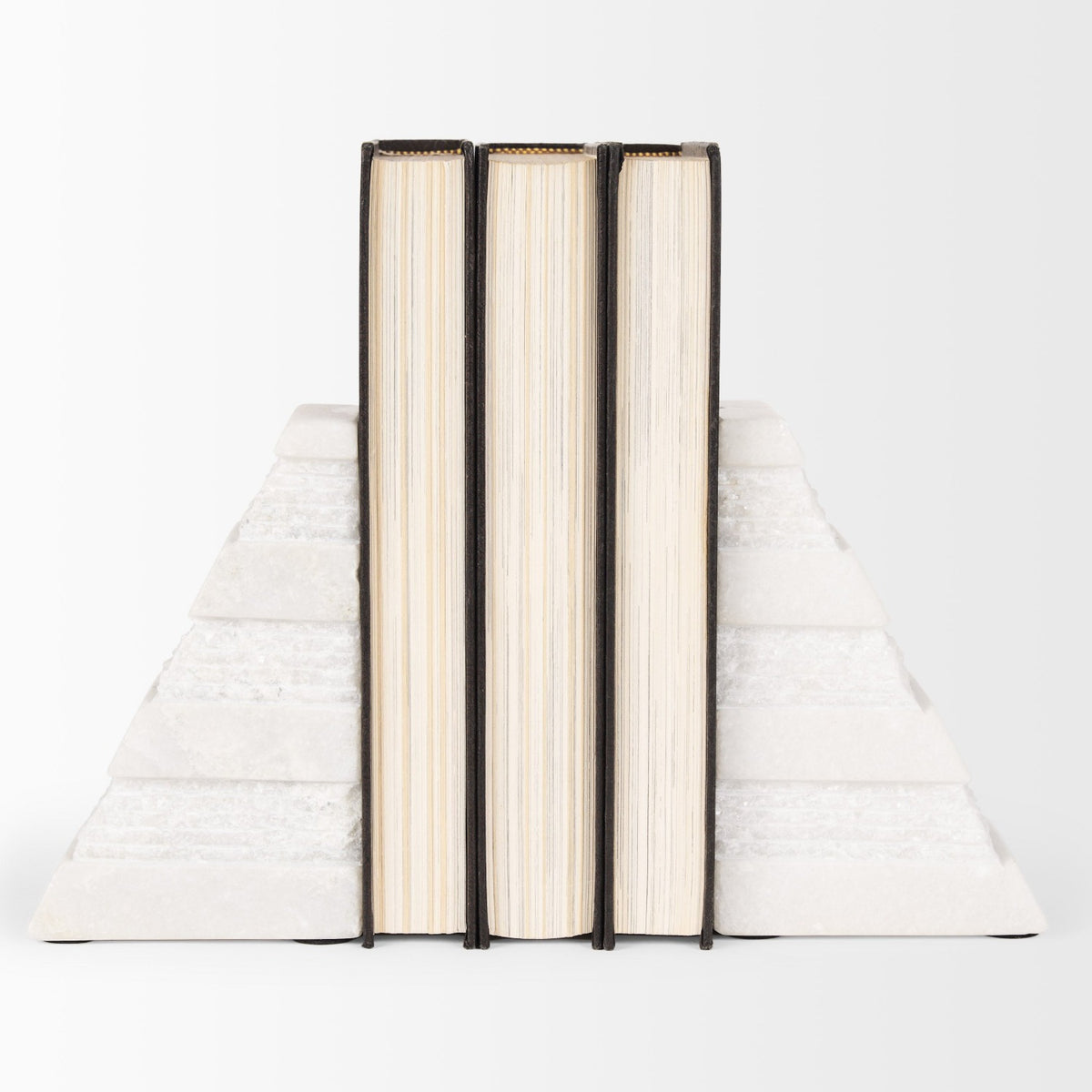 Mercana Cavetto White Marble Bookends w/rough carving S/2
