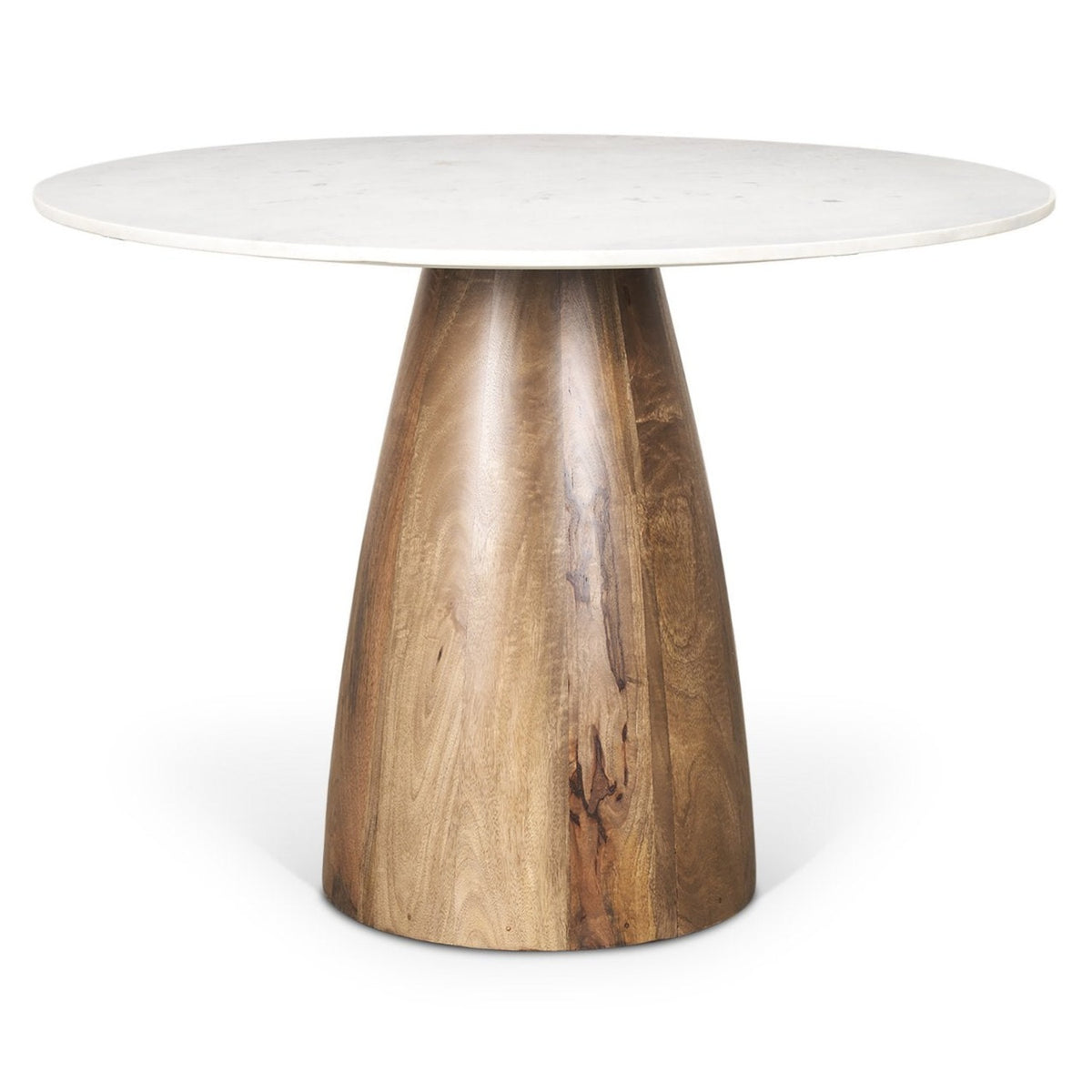 Mercana Allyson Banswara White Marble & Brown Wood Round Pedestal Dining Table, primary product view