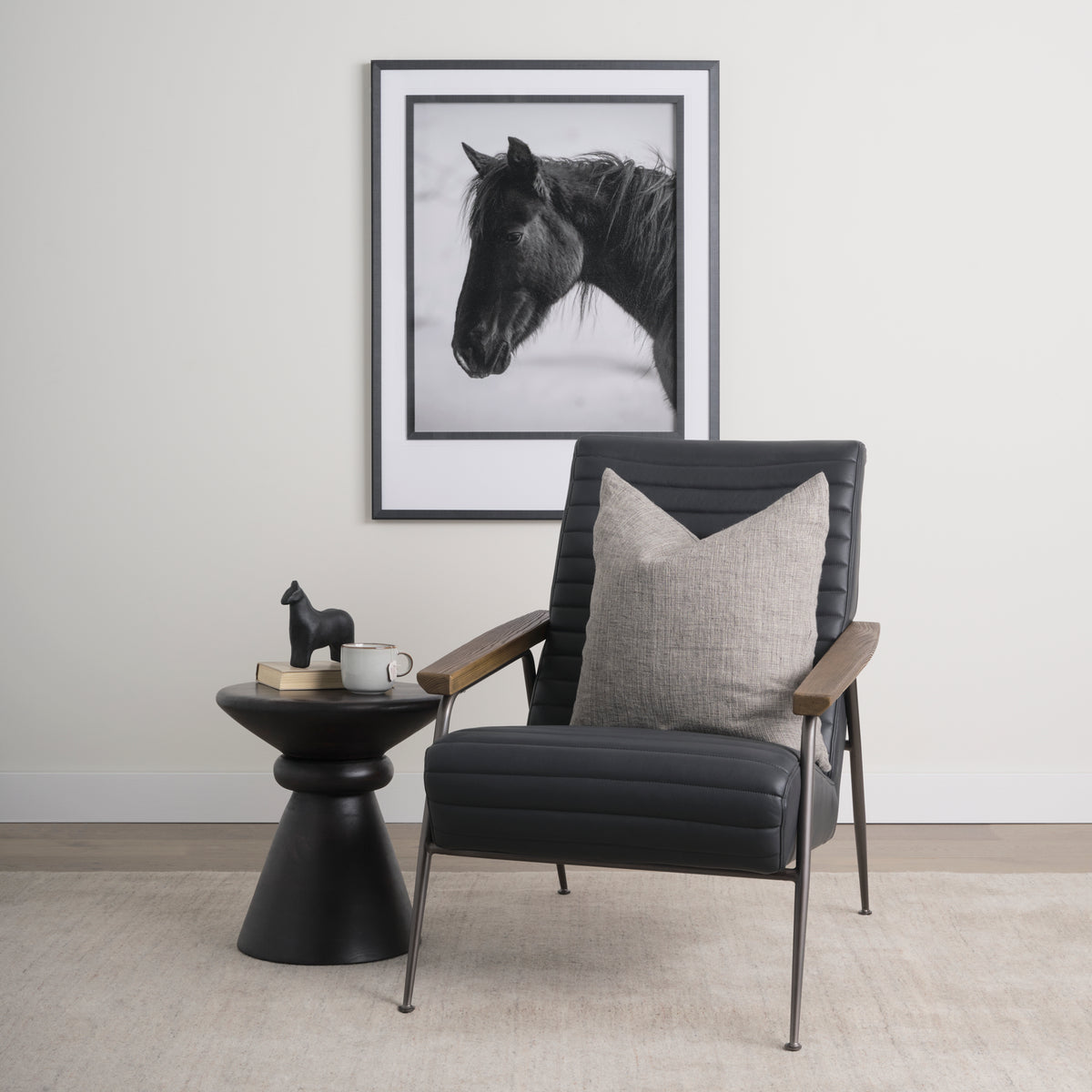 Mercana Grosjean Black Leather w/ Black Metal Frame Accent Chair