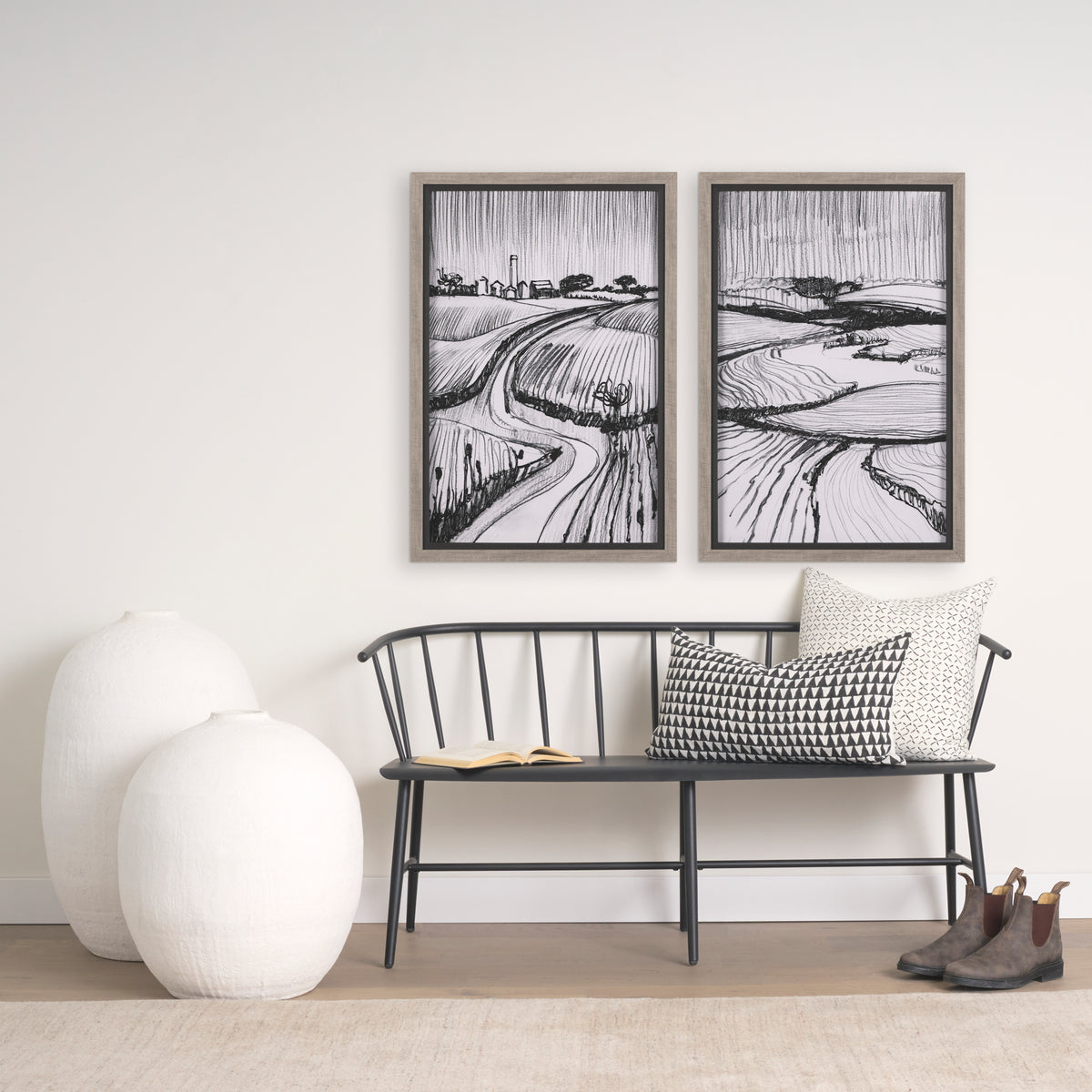 Mercana Jayden Cream w/ Black Print Linen Square Pillow Cover