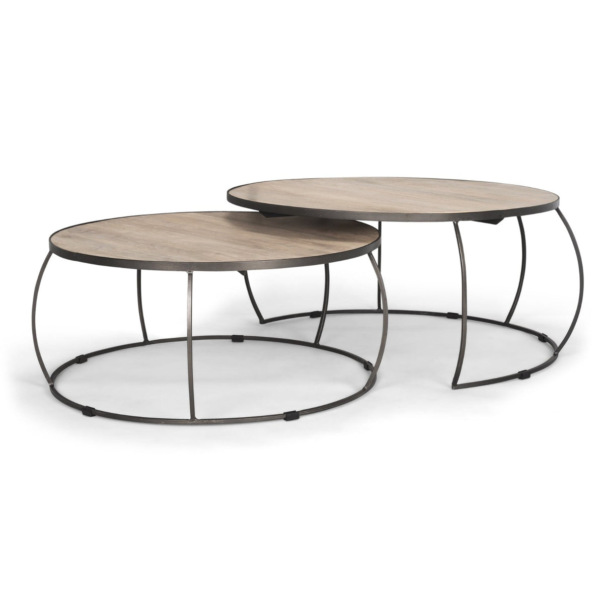 Mercana Clapp Round Light Brown w/White Wash Wood and Silver Metal Nesting Coffee Table Set of 2, primary product view