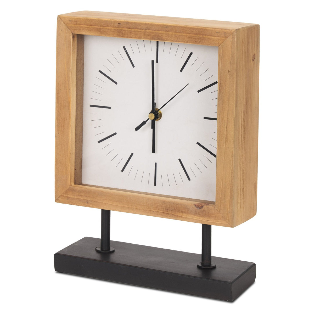 Mercana Renaya Light Brown Wood w/ Matte Black Metal Base Table Clock