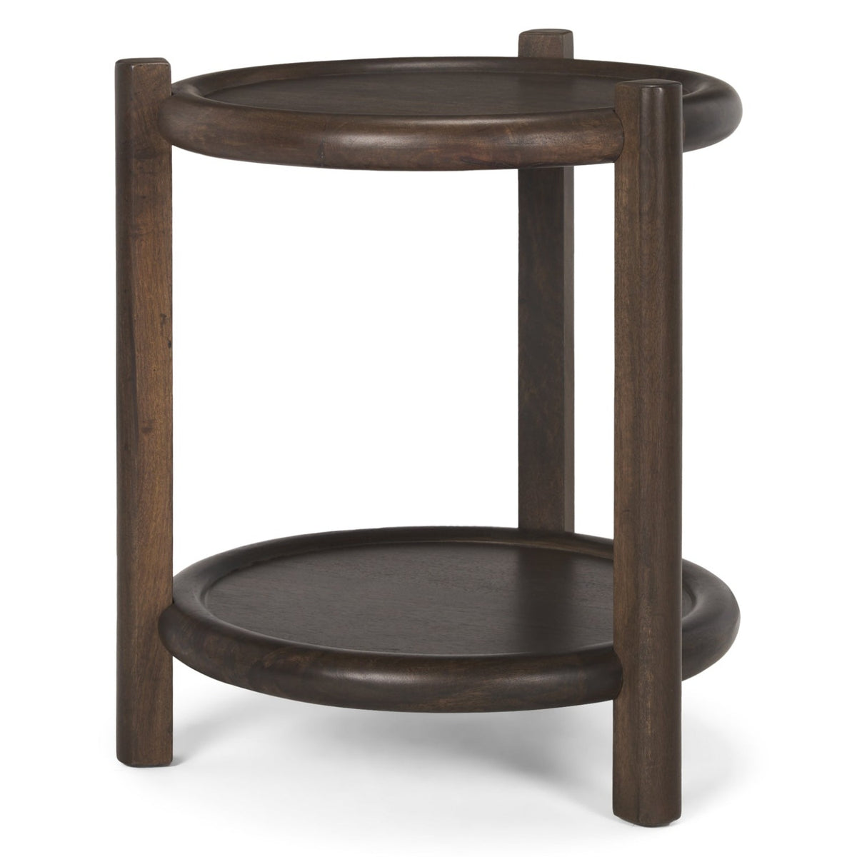 Mercana Romi Dark Brown Wood w/Bottom Shelf Round Accent Table Set of 2, primary product view