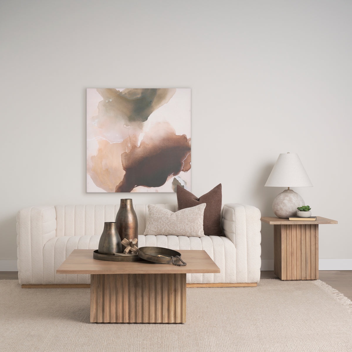 Mercana June Light Brown Wood w/ Fluting Square Coffee Table