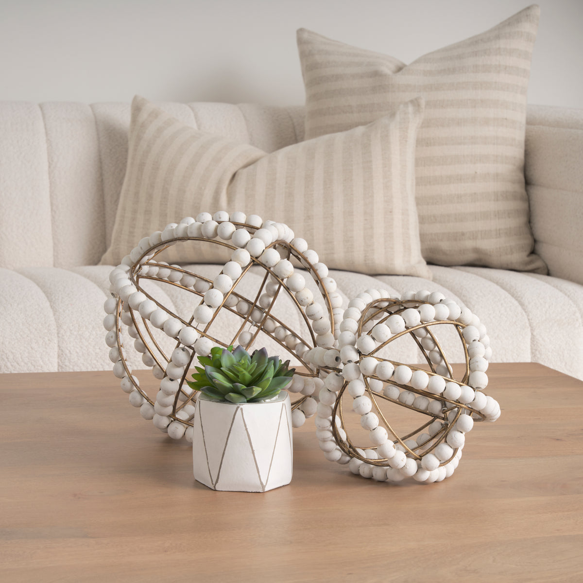 Mercana Espanlade I Small 9L x 9W White Wooden Beaded Orb