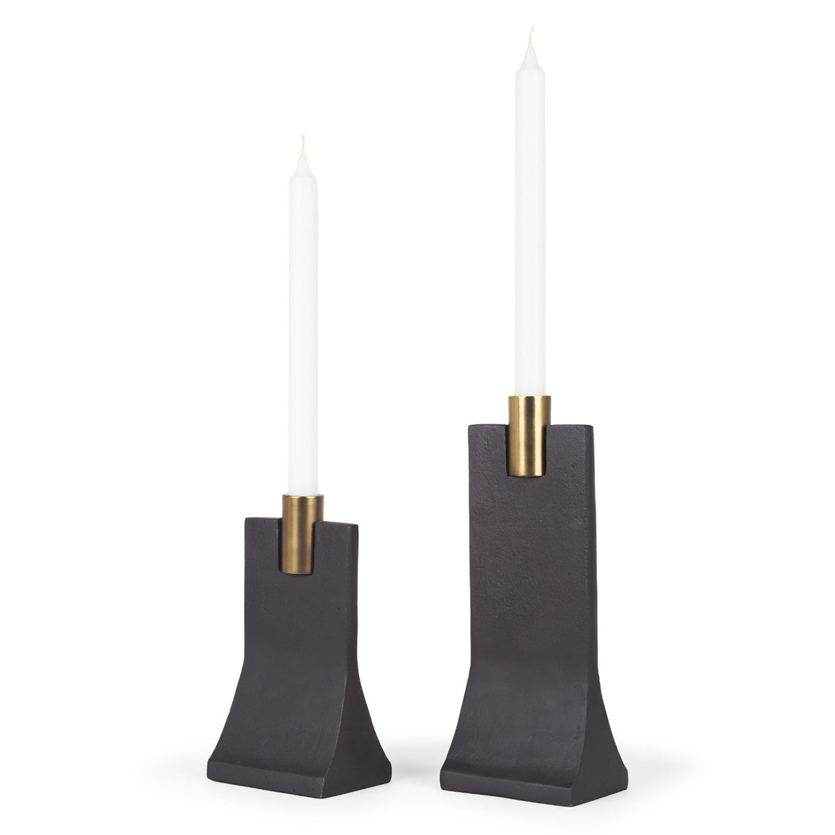 Mercana Polli Matte Black w/ Brushed Gold Metal Taper Candleholders (Set of 2)