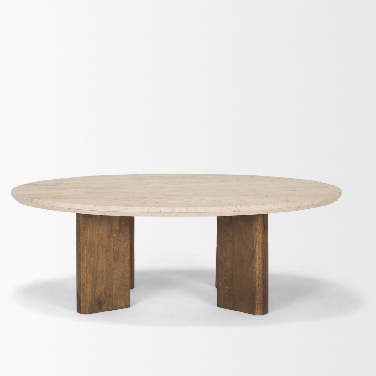 Mercana Syona Travertine + Mango Wood leg Oval Coffee table