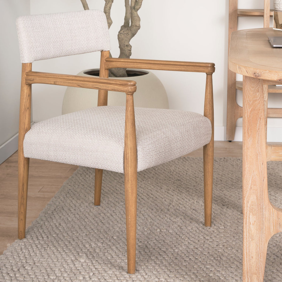 Mercana Toni Cream w/Light Brown Wood Curved Back Dining Side Chair Set of 2, primary product view