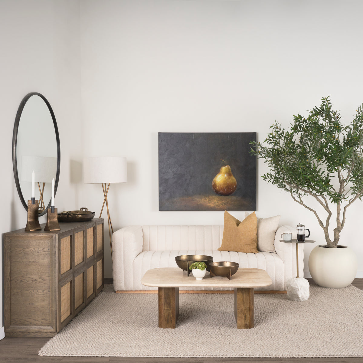 Mercana Symona Travertine and Mango Wood Rectangle Coffee Table