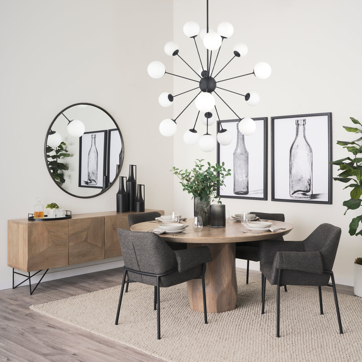 Mercana Barbara Matte Black Metal w/ Frosted Glass Globes 18-Light Chandelier