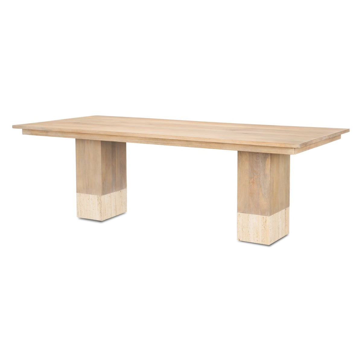 Mercana Shivon Light Brown Wood & Light Brown Wood & Travertine 94in Dining Table, primary product view