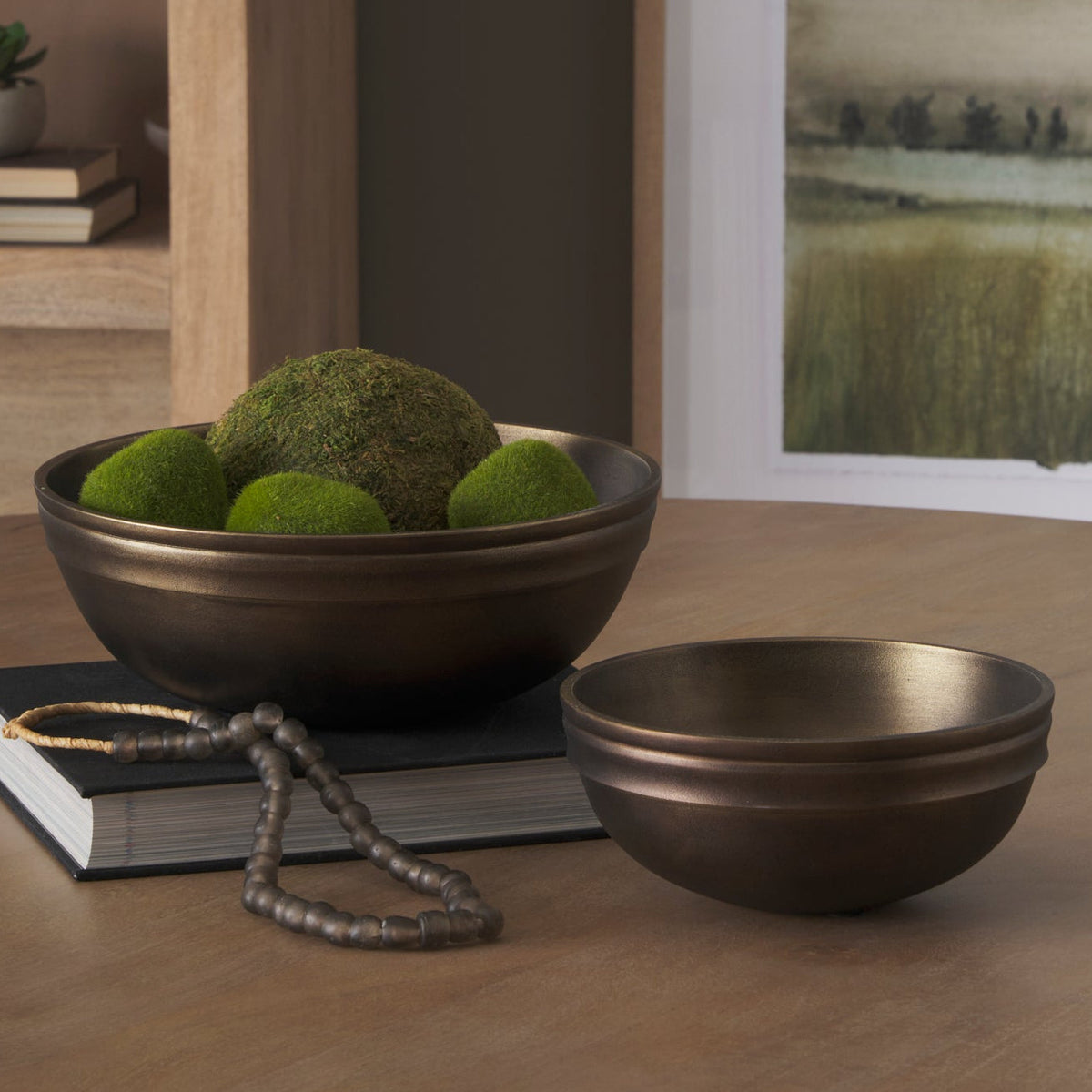Mercana Tomiko Decorative Brass Finished Cast Aluminum Round Bowl Set, primary product view