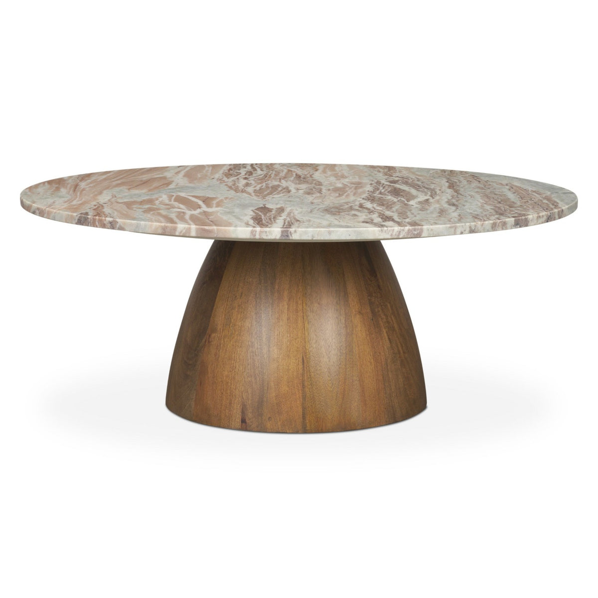 Mercana Allyson Round Brown Pedestal w/Savar Pink Marble Top Coffee Table, primary product view