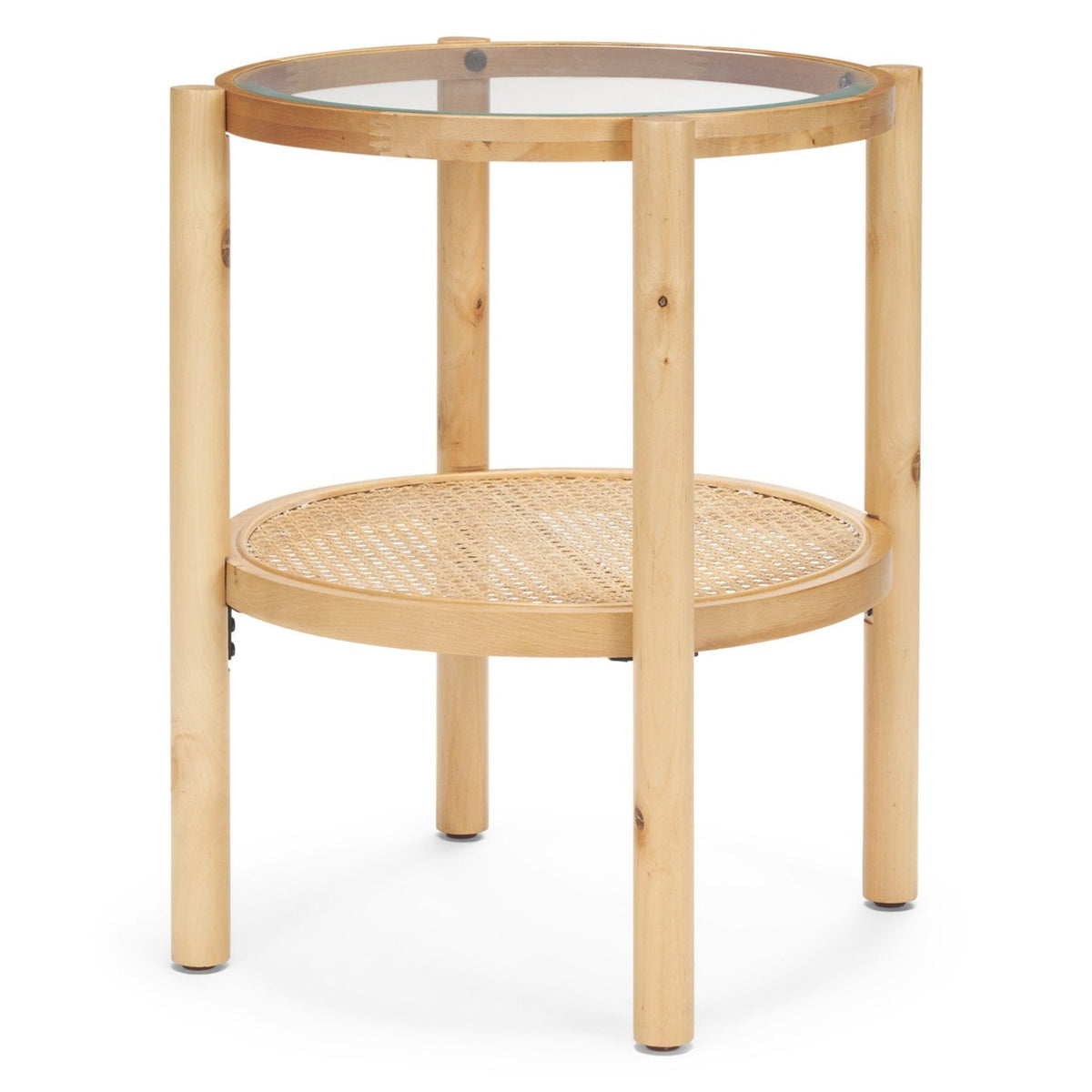 Mercana Weslyn Solid Light Brown Wood and Glass Top w/Cane Side Table Set of 2, primary product view