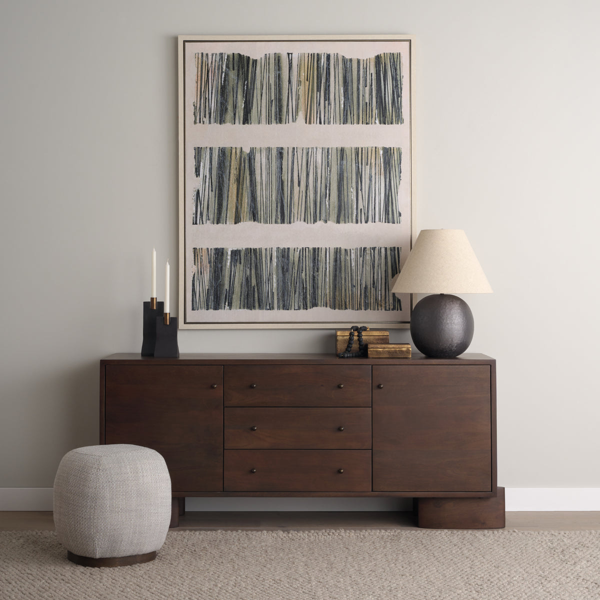 Mercana Jonan Dark Brown Wood w/ Dark Aged Brass 2 Door 3 Drawer Sideboard