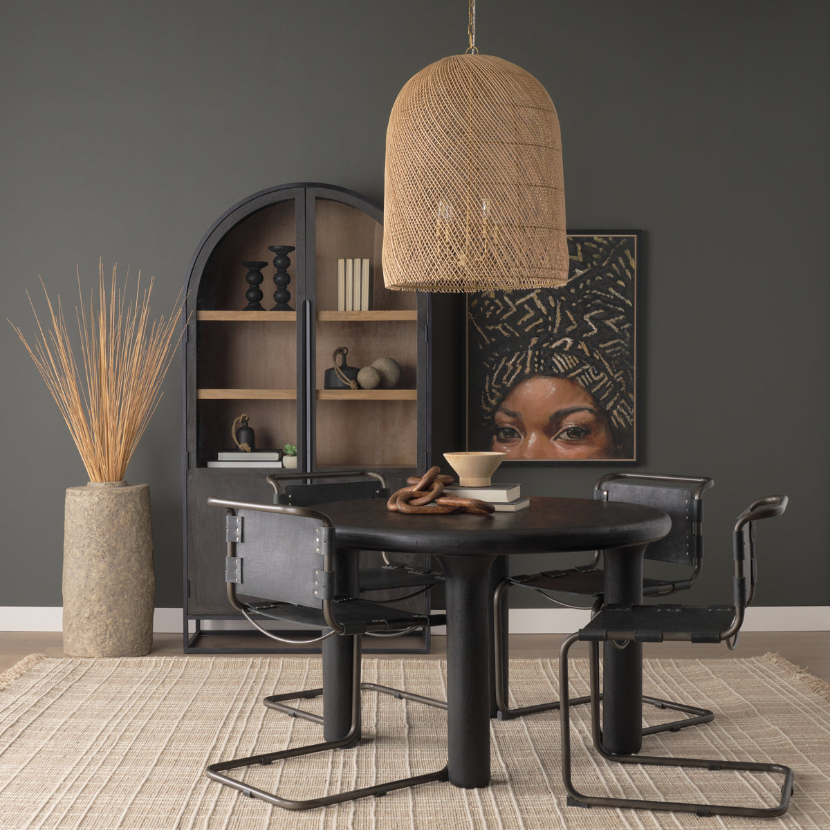 Mercana Thad 4-Light Natural Woven Rattan Foyer Chandelier