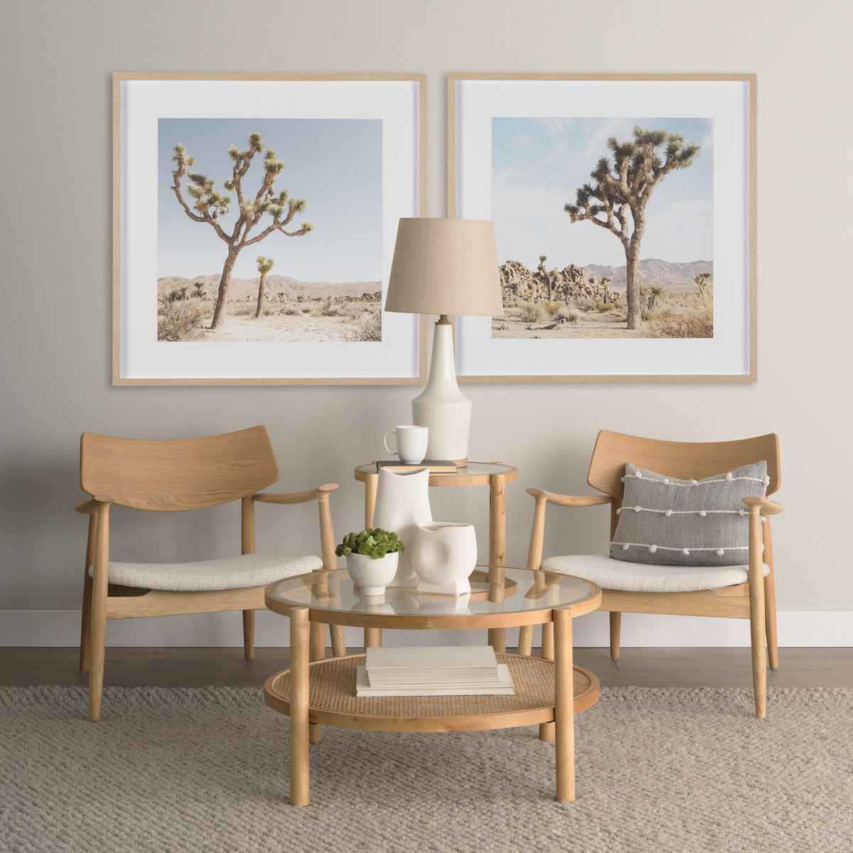 Mercana Haggen Light Brown Oak Wood w/ Cream Fabric Accent Chair