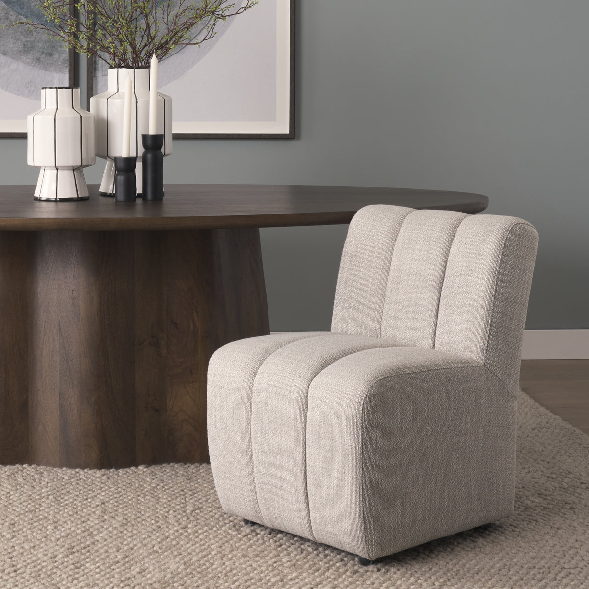 Mercana Wilkins Barrel Back Dining Arm Chair | Gray Fabric w/ Wood