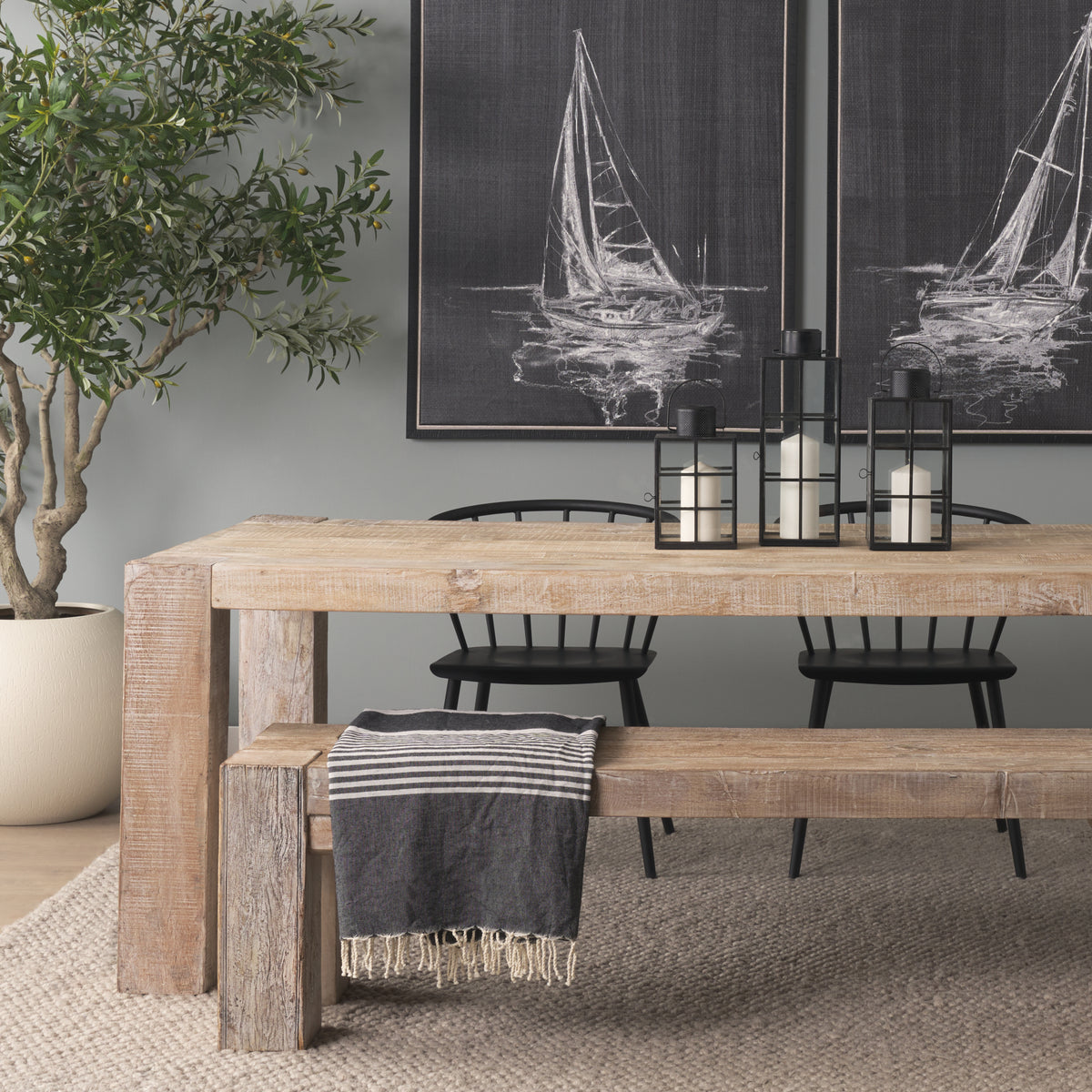 Mercana McArthur 84"L x 42.5"W Dining Table | White Wash Wood | Seats 8