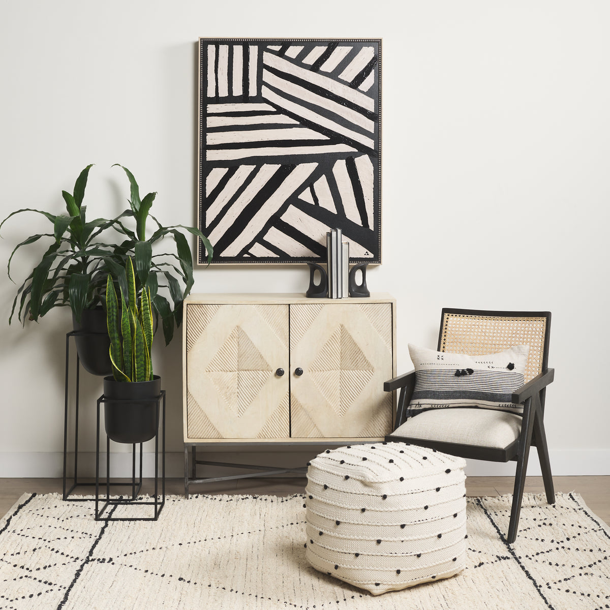 Mercana Donna Cane Back Dining Side Chair | Natural Linen w/ Black Wood