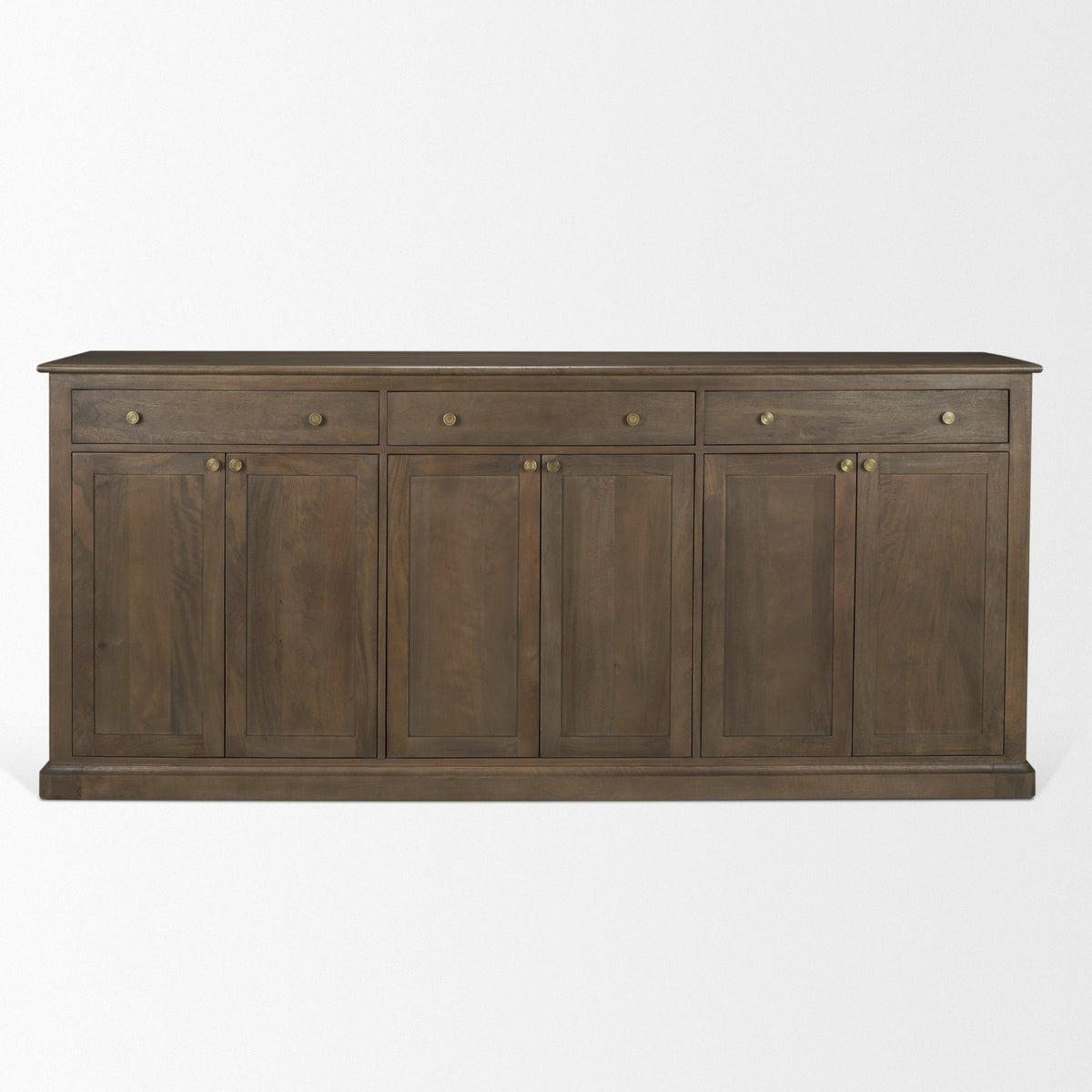 Mercana Baron Dark Brown Solid Wood w/ Antiqued Aged Brass Knobs 3-Drawer 6-Door Sideboard