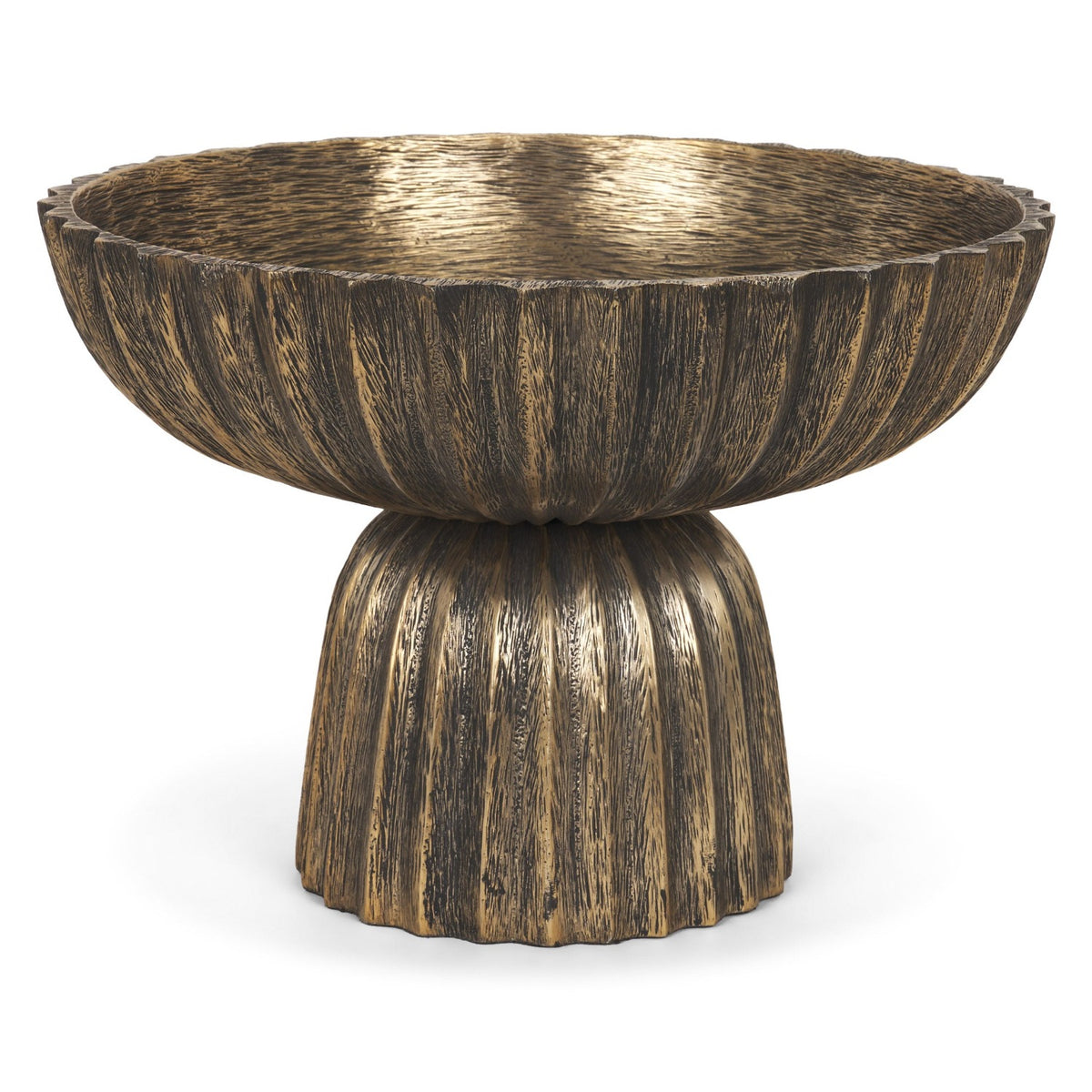 Mercana Ciaran Fluted Textured Antiqued Gold Metal Decorative Bowl, primary product view