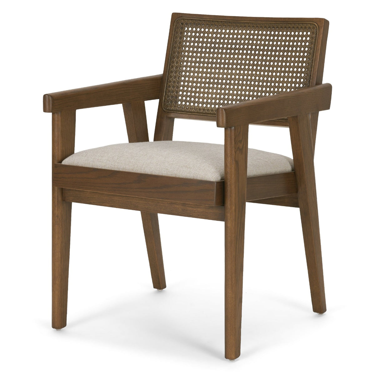 Mercana Reid Cream w/Brown Wood Cane Back Dining Arm Chair Set of 2, primary product view