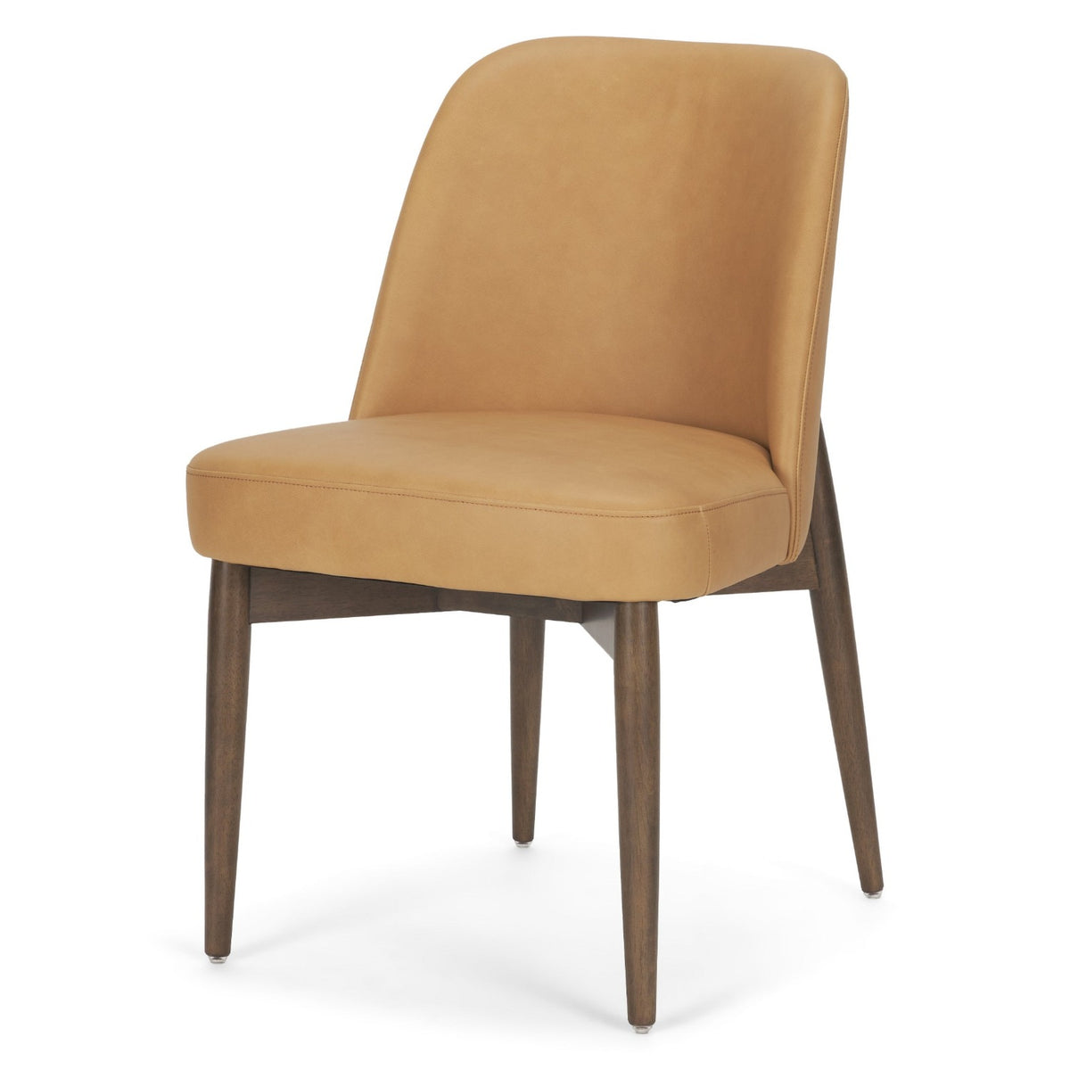 Mercana Abbie Tan Leather w/Brown Wood Curved Back Dining Side Chair Set of 2, primary product view