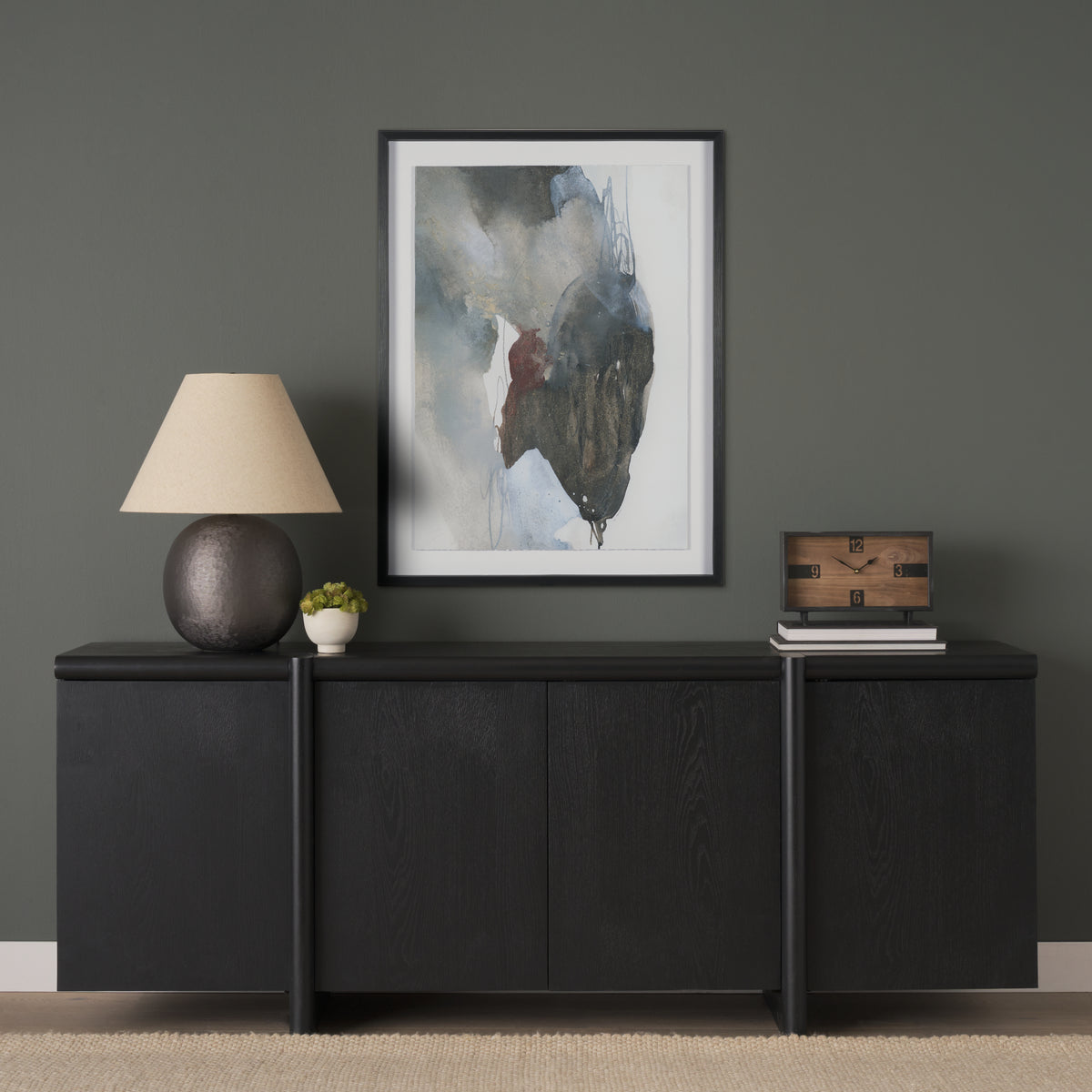 Mercana Rowan Black Oak Wood Closed 4 Door Sideboard, primary product view