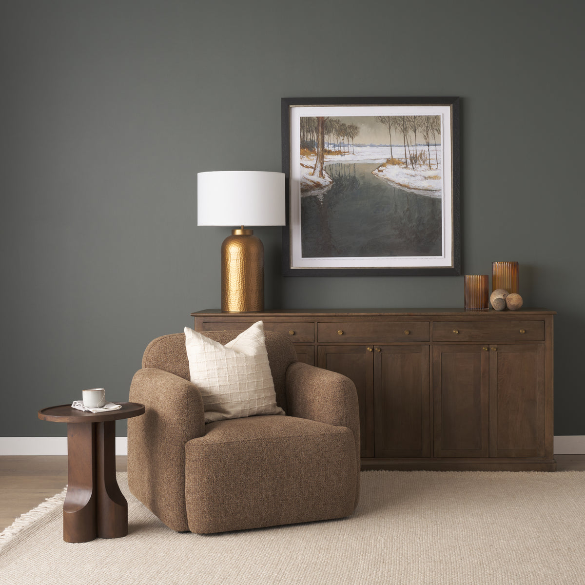 Mercana Baron Dark Brown Solid Wood w/ Antiqued Aged Brass Knobs 3-Drawer 6-Door Sideboard