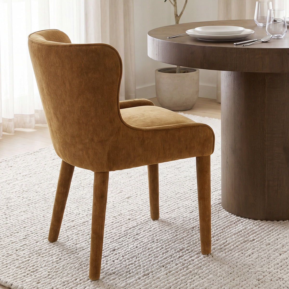 Mercana Nolan Wingback Dining Side Chair | Rust Chenille w/ Tapered Wood
