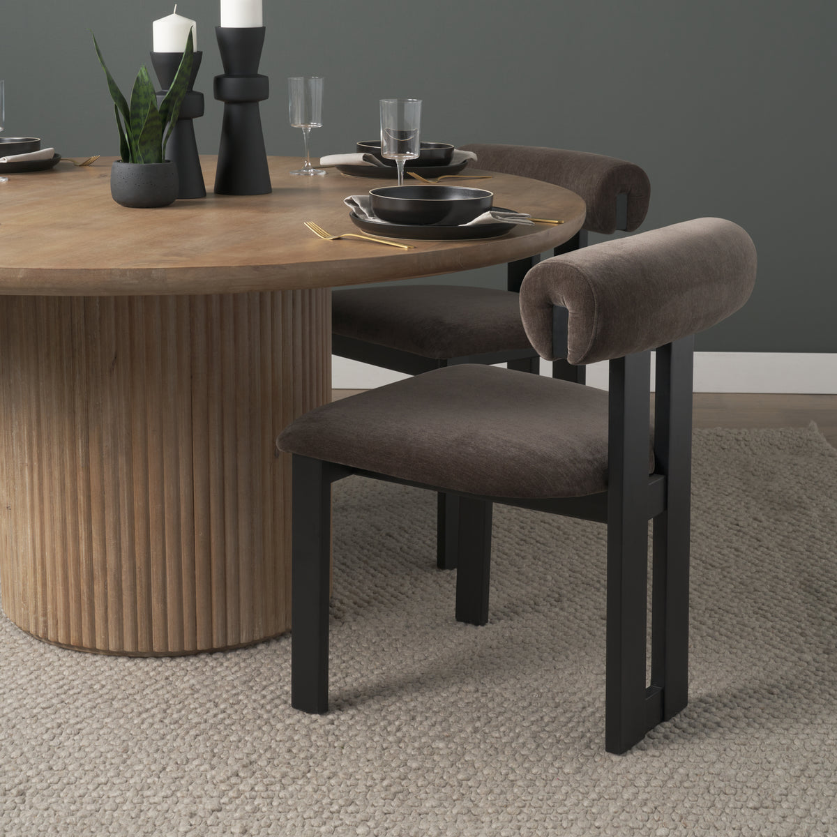 Mercana Tribeca Open Back Dining Side Chair | Charcoal Chenille w/ Black Wood