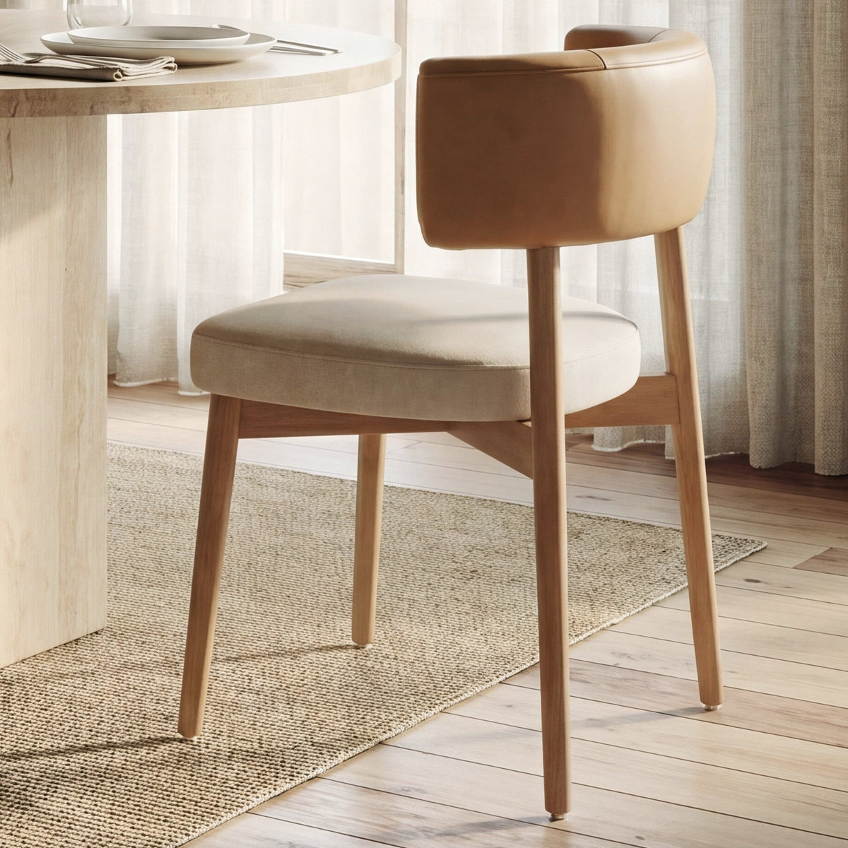 Mercana Motley Cream w/Brown Wood Open Back Dining Side Chair Set of 2, primary product view
