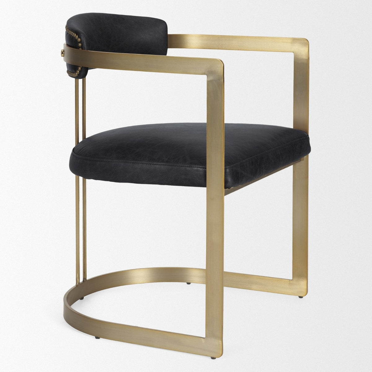 Mercana Hollyfield Curved Back Dining Side Chair | Black Leather w/ Gold Iron